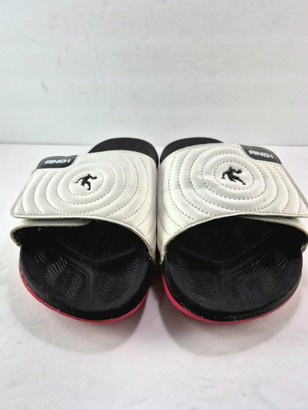 AND1 Men's Athletic Adjustable Swirl Slide Sandals Red Sole Size 11 Sporty NBA